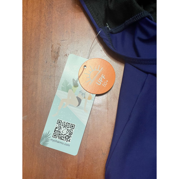 Charmo Womens One Piece Swimsuit Blue Cut Out Scoop Neck UPF 50+ L New - Picture 8 of 9